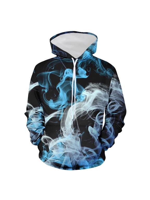 Men Hoodie Pullover Tie Dye Hoodies Blue Drawstring Long Sleeve Winter Men's Fashion