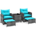 thumbnail image 1 of Gymax 5 Piece Patio Rattan Furniture w/ 2 Ottomans & Tempered Glass Coffee Table Outdoor Turquoise, 1 of 8