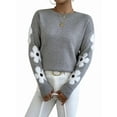 thumbnail image 2 of Female Floral Pattern Crewneck Long Sleeve Drop Shoulder Sweaters Pullover Tops Light Gray XL, 2 of 9