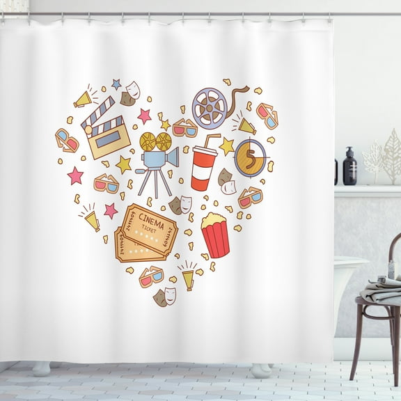 Ambesonne Movie Theater Shower Curtain, Cinema Love, 69"Wx84"L, Multicolor