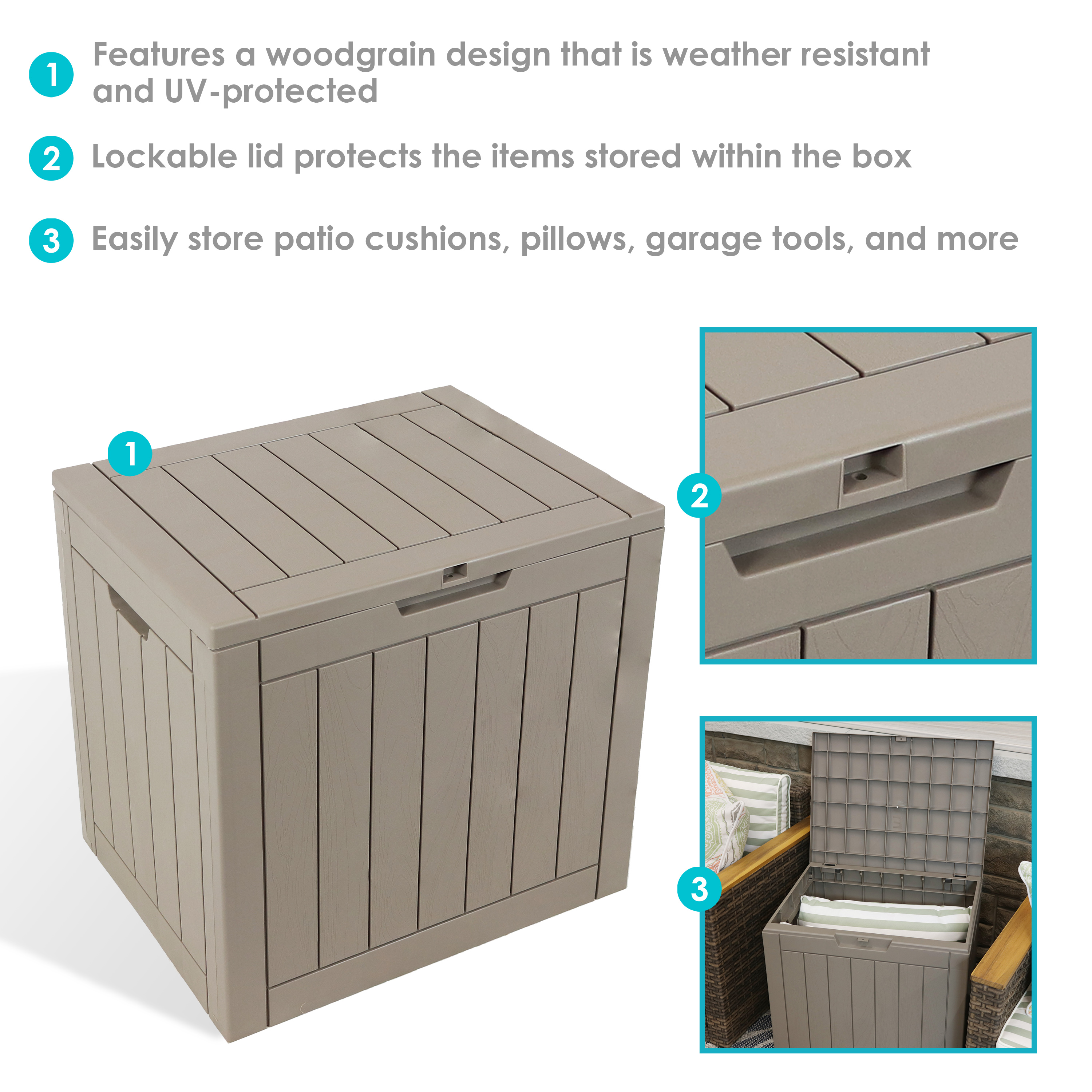 Sunnydaze Small Deck Box with Storage and Lockable Lid - 32 Gal. - Driftwood - image 4 of 15