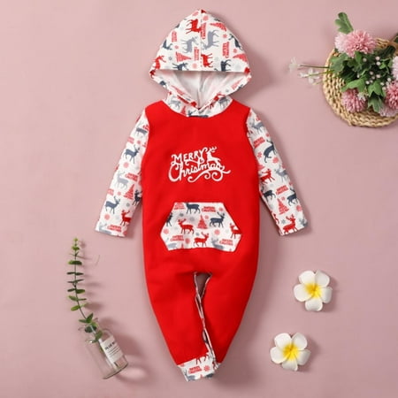 

Baby Christmas Outfits Newborn Baby Boy Girls Merry Christmas Romper Hoodie Elk Jumpsuit Clothes 6-9 Months