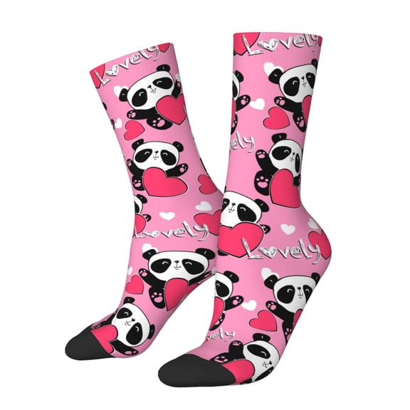 Logiee Panda Heart Valentine Pink Print Adult Socks for Men & Women,Calf Socks, Ankle Socks,Boots Socks,Breathable Casual Sock,Unisex Crew Socks
