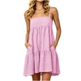 thumbnail image 3 of VBVC Women's Striped Spaghetti Strap Tiered Mini Dress , Summer Casual Sleeveless Sundress For Women , Ladies' Ruffle Beach Dress with Pockets,Pink,S-2XL, 3 of 7
