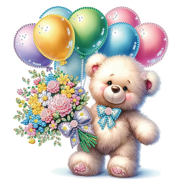 5D DIY Taladro Parcial Con Forma Especial Cumpleaños Oso Peluche 30x30cm