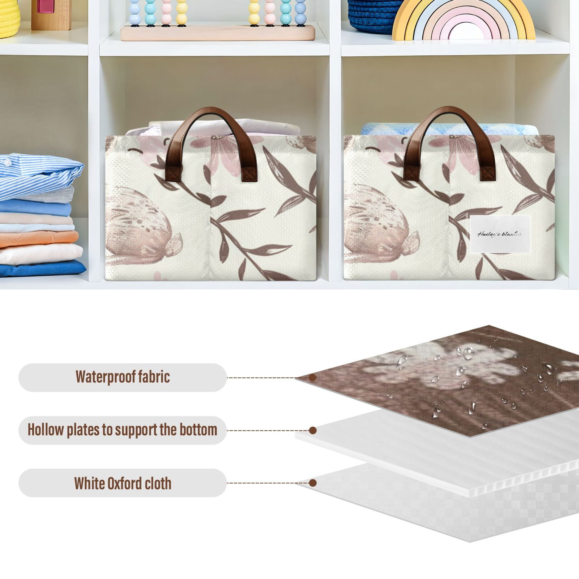 Chocolate Easter Eggs Rabbits Storage Bins with Handles Foldable Storage Baskets for Shelves Organizer Cloth Baskets