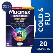 Mucinex Nightshift Cold and Flu Medicine, Fever Reducer, OTC Nighttime Cough Relief, 20 Caplets