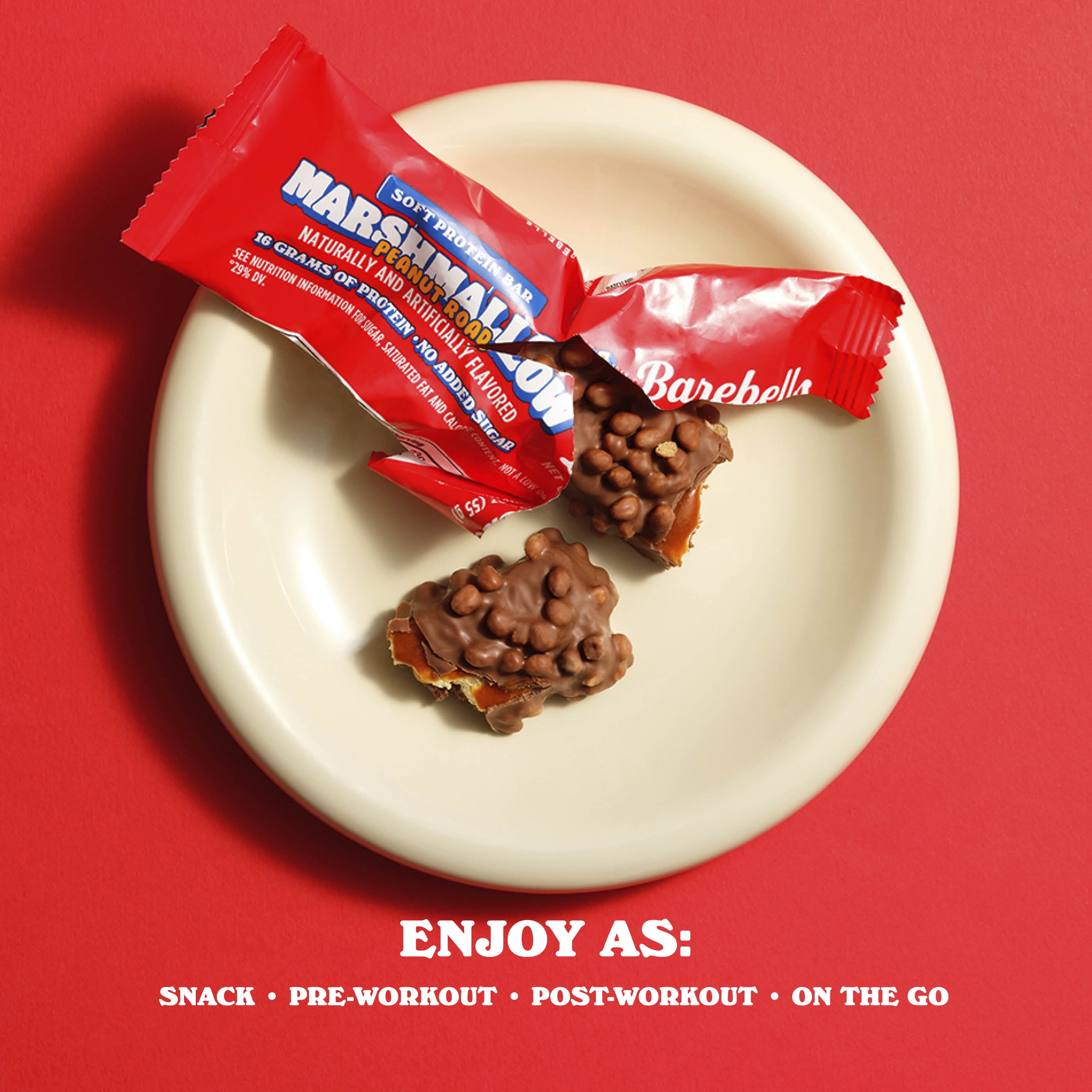 Barebells Soft Protein Bars Marshmallow Peanut Road - 12 Count, 1.9oz Bars - Nutritional Snacks with 16g of High Protein - Fluffy Chocolate Treat with 2g of Total Sugars - Breakfast Bars