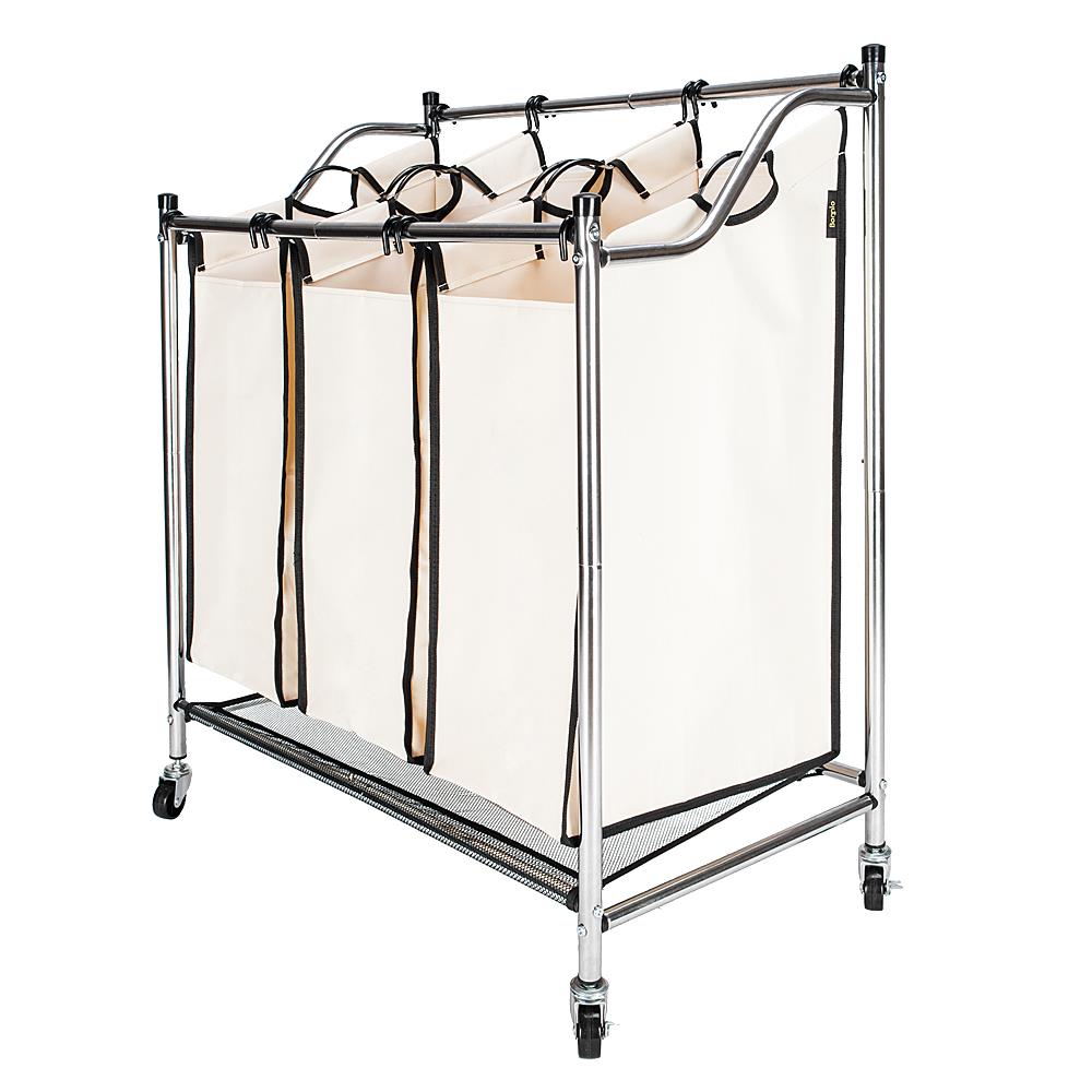 Winado 3Bag Heavy Duty Laundry Sorter Rolling Cart Electroplate