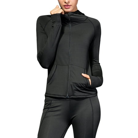 Plus Size Women Ladies Active Wear Jackets Hooded Zippper Jackets With Pockets Long Sleeve Full Zip, Fitness Sports Outwear Running Jogging Workout Coat Athletic Tops