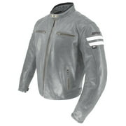 Joe Rocket Classic '92 Mens Leather Motorcycle Jacket Gray/White XL