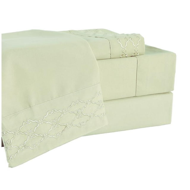 Italian Design 1800 Series Egyptian Comfort Super Soft Embroidery 4 Piece Sheet Set (King, Green)