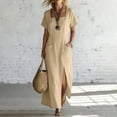 thumbnail image 3 of LIaqionyy Womens Cotton Linen Maxi Dress Short Sleeve Square Neck Casual Summer Dresses Vacation Sundresses with Pocket, 3 of 6