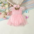 thumbnail image 2 of KAUOD Flutter Sleeve Star Sequins Princess Dress Romper for Toddler Girls Kids Tulle Lace Square Neck Party Short Jumpsuit, 2 of 9