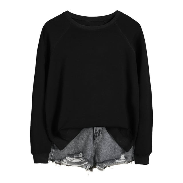 HNMKIU Chemises pour Femmes Chandail en Molleton pour Femmes Hauts Décontractés Raglan Manches Longues Col Rond Chandail Chandail en Molleton Décontracté Couleur Unie Hauts