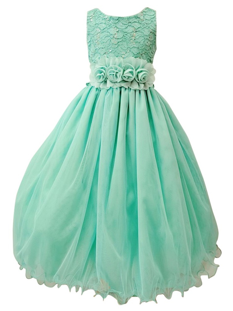 Sinai Kids - Girls Mint Sequin Lace Rosette Sash Overlaid Junior ...