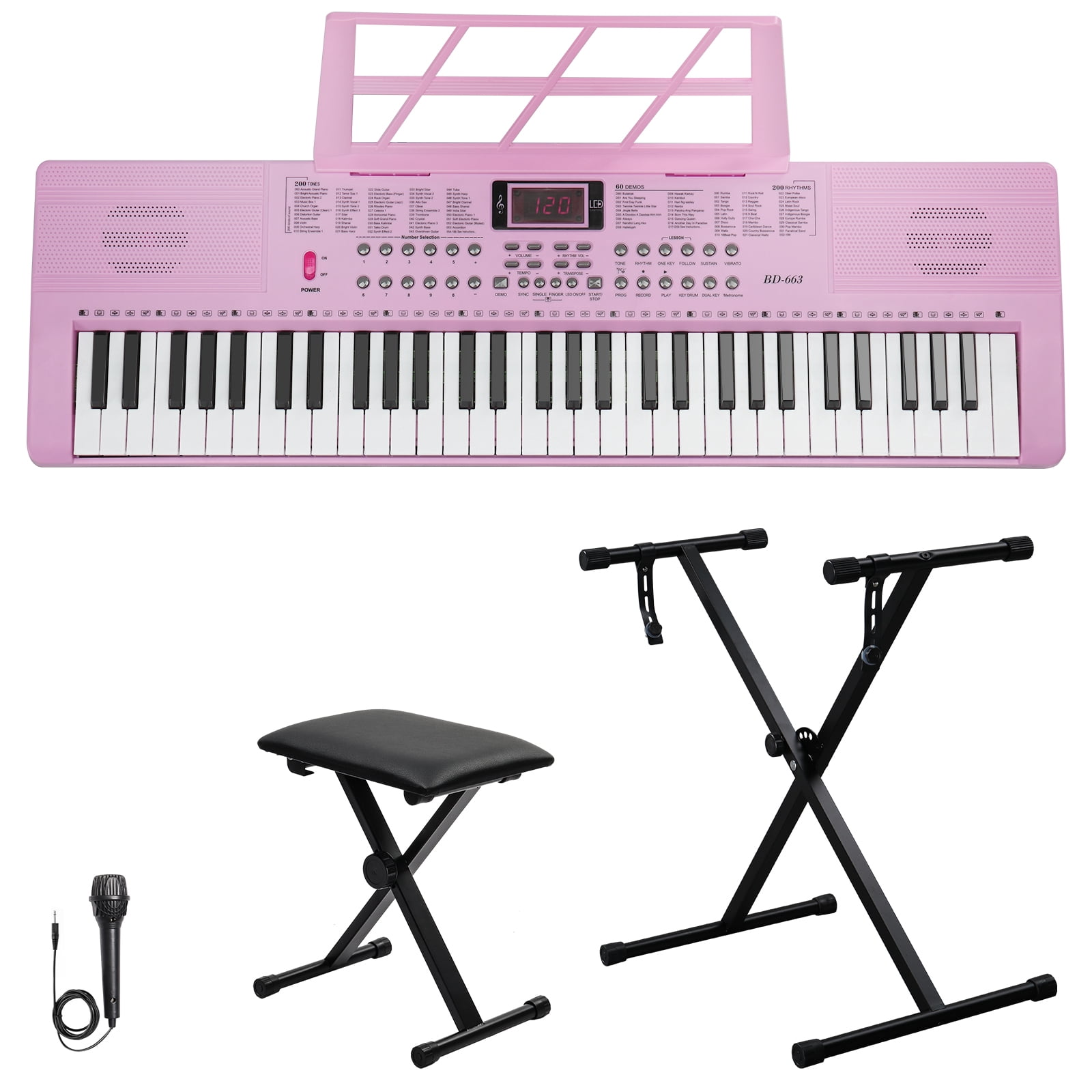 Ktaxon 61 Keys Keyboard Piano with Lighted Keys, X-Stand, Piano