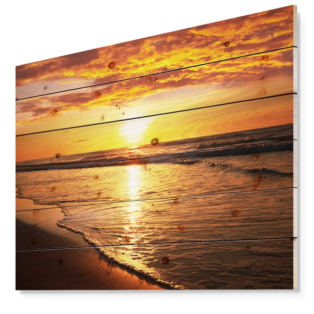 Design Art - Coucher de Soleil Jaune Vif sur les Vagues
