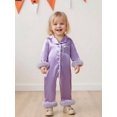 thumbnail image 4 of RUINIXCW Toddler Baby Girl Silk Stain Pajamas Newborn Infant Baby Girls Romper One Piece Spring Fall Sleepwear Lapel V Neck Fuzzy Trim Long Sleeve Button Up Jumpsuit Homewear, 4 of 9