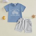 thumbnail image 2 of NOLDARES Toddler Boy 2 Piece Cute Print Short Sleeve T-Shirt and Shorts Set Round Neck Tee Elastic Waist Outfits(Blue,6-12 M), 2 of 4
