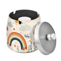 Yayeee Ashtray with Lid for Cigarette Smokeless Stainless Steel Home Ash Holder, Cute Rainbow