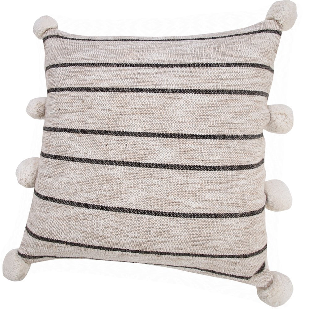 Ox Bay 20" x 20" Hand-Woven Tan/ Black Stripe Jute Cotton Blend Pillow Cover