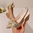 thumbnail image 2 of Women's Elegant Pointed Toe Block Heel Pumps Bow Sequin Work office Dress Shoes Comfort Walking High Heels for Party Wedding Gold 8.5(41), 2 of 9