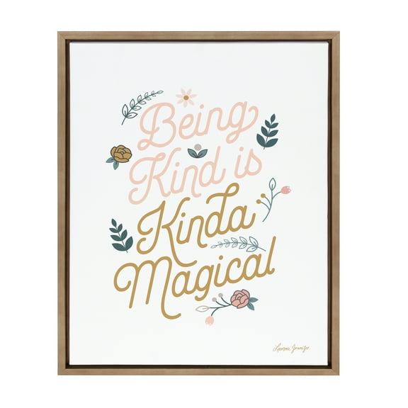 Kate and Laurel Sylvie Being Kind is Kinda Magical v2 Framed Canvas Wall Art by Leonora Jennifer Benza of Yellow Heart Art, 18x24 Gold, Motivational Quote Art for Wall