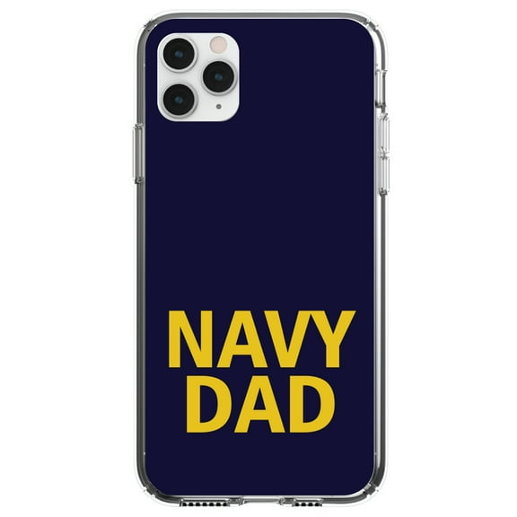 DistinctInk Clear Shockproof Hybrid Case for iPhone 12 Pro MAX (6.7" Screen) - TPU Bumper, Acrylic Back, Tempered Glass Screen Protector - Yellow Navy Dad - Show Your Support for the Navy