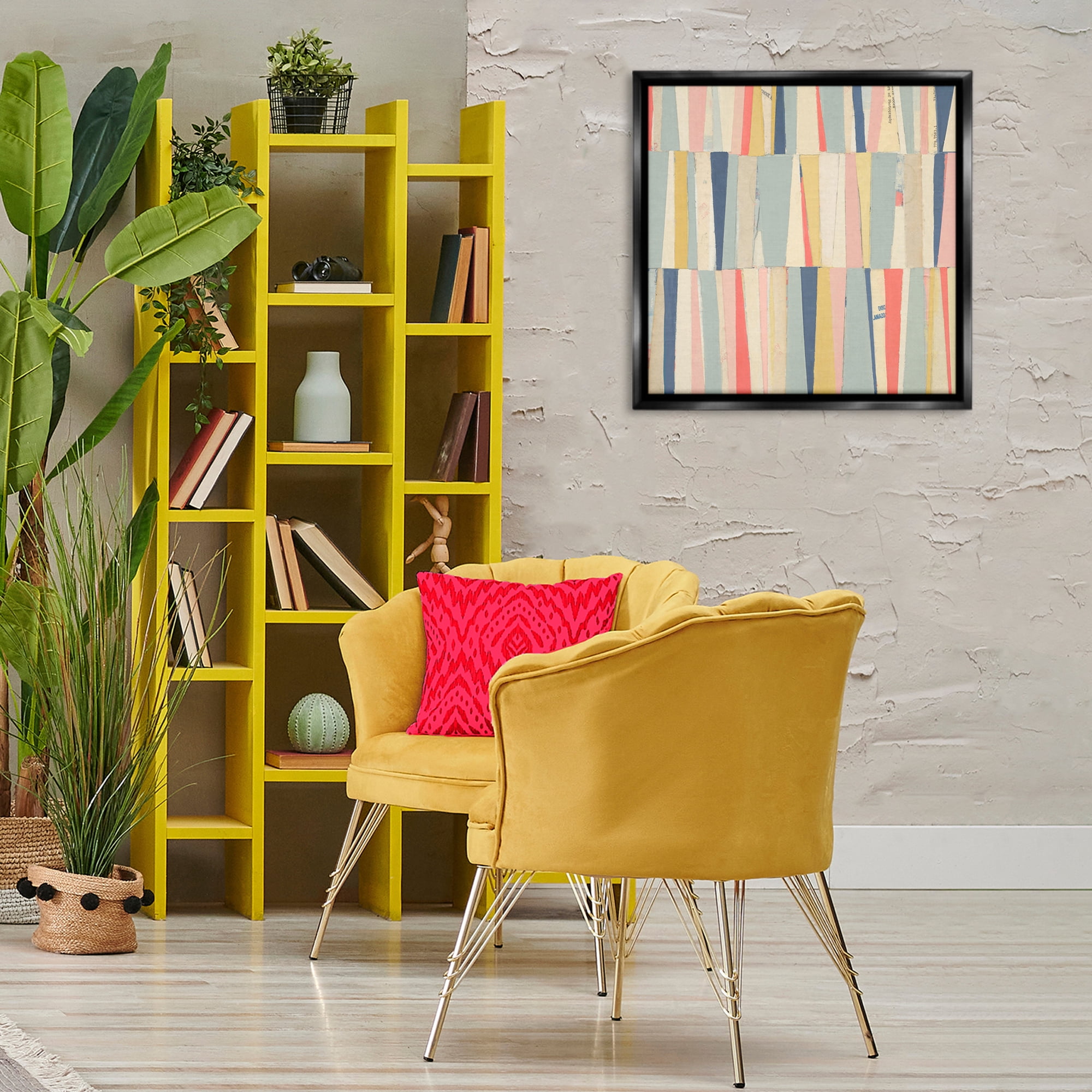 Stupell Industries Pastel Shapes Collage Abstract Painting Black Floater Framed Canvas Art Print Wall Art, 25 x 25