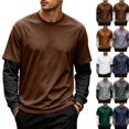 thumbnail image 2 of Mens Faux Two Piece Shirts Crew Neck Long Sleeve Pullover Tops Brown 3XL, 2 of 7