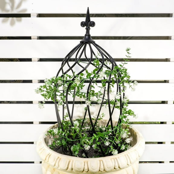 29.5-Inch Metal Obelisk Trellis for Climbing Plants | Sturdy Iron Design, Ideal for Outdoor Roses and Potted Vines | Easy Assembly, Compact Vertical Garden Decor for Indoor & Outdoor Use