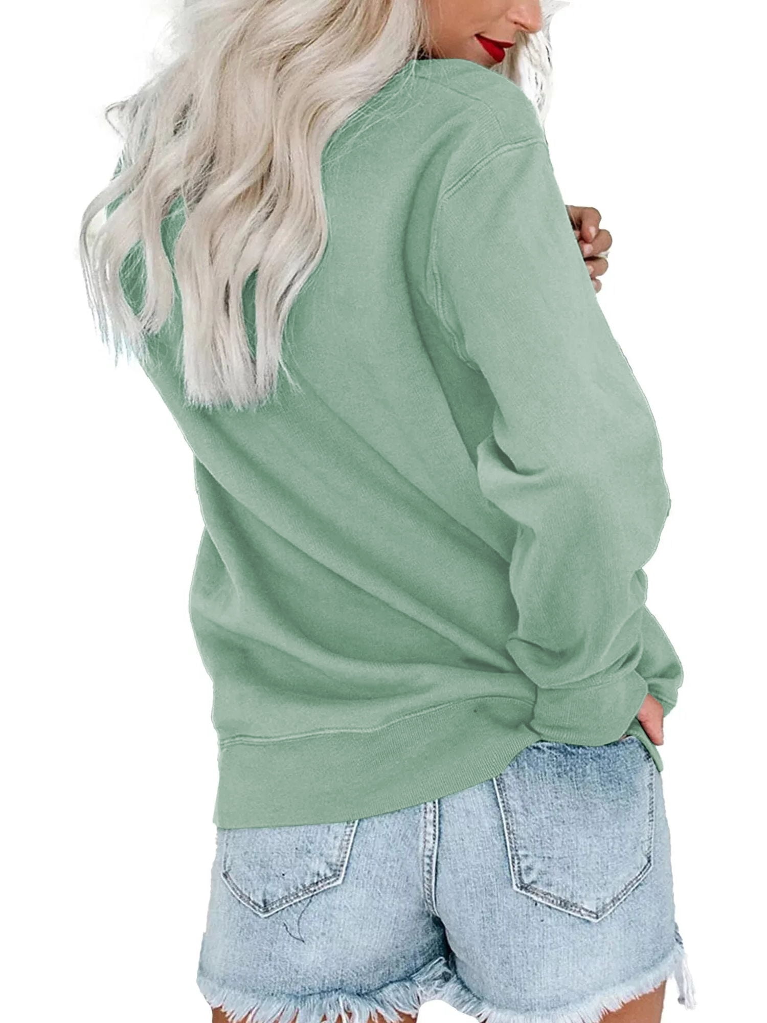 MOSHU Casual Womens Sweatshirts Crewneck Long Sleeve Tops Oversized Pullover Sweatshirt for Women