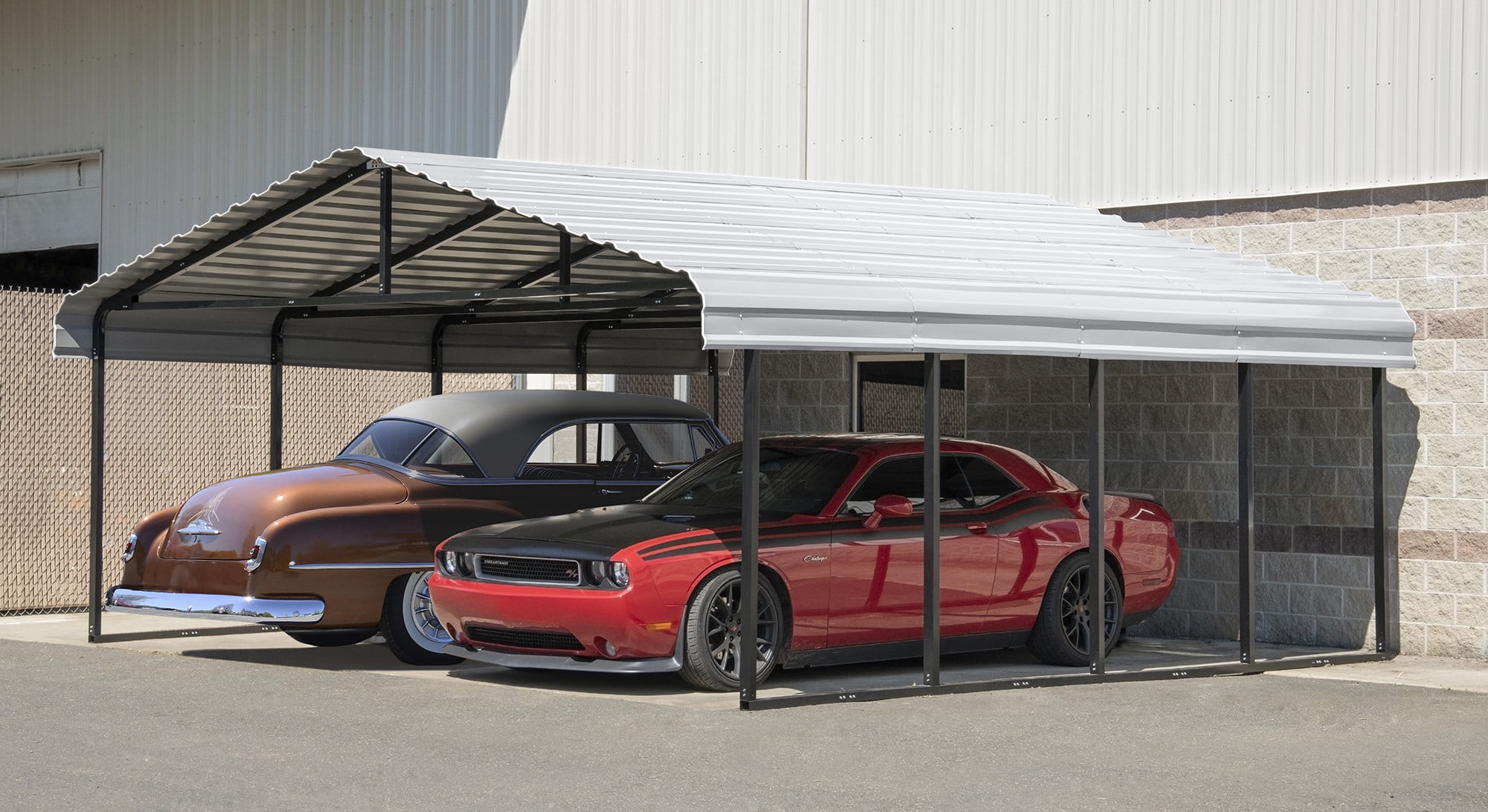 Arrow 20' x 20' x 7' 29-Gauge Carport with Galvanized Steel Roof Panels and Enclosure Kit, Eggshell