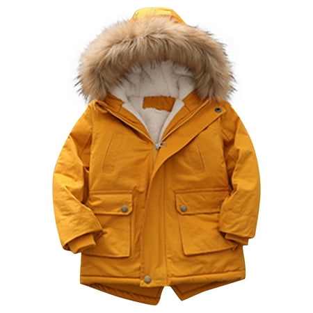 

DNDKILG Toddler Baby Boy Girl s Thicken Faux Fur Coat Children Fall Winter Hooded Jackets Long Sleeve Zip Up Outerwear Yellow 2Y-7Y
