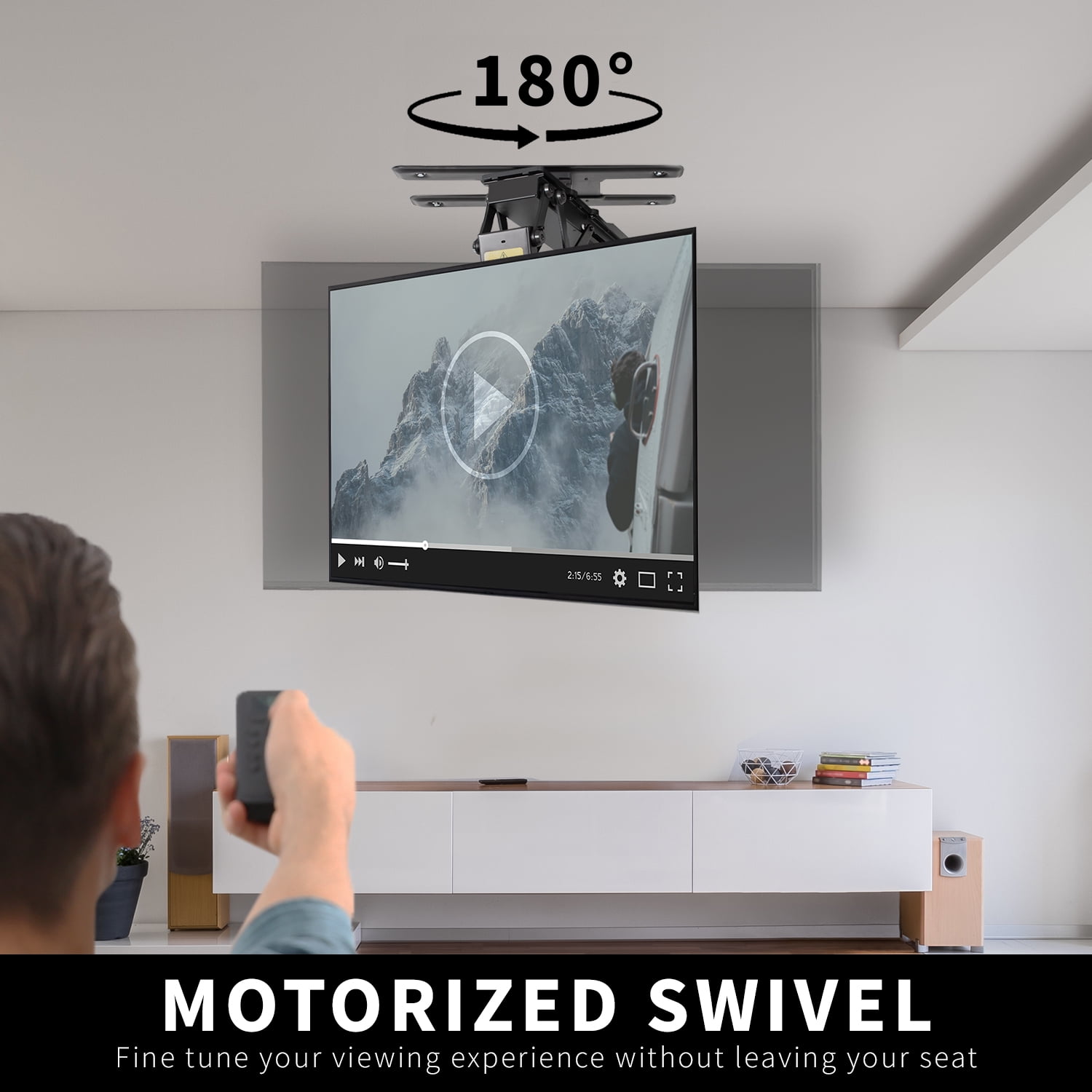 VIVO Black Electric Swivel Flip Down Ceiling TV Mount for 32" to 70" Screen