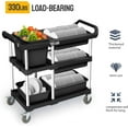 thumbnail image 3 of TUFFIOM 3-Tier Plastic Service Storage Utility Cart with Wheels, Heavy Duty Multi-Function Mobile Shelving Unit Organizer, Ideal for Restaurant, Foodservice, Office, Warehouse, Black, 3 of 9