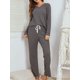 thumbnail image 4 of Conjunto de pijamas para mujer, camiseta de manga larga con cuello en V y pantalones largos, ro Irfora Pijamas Mujer, 4 of 7