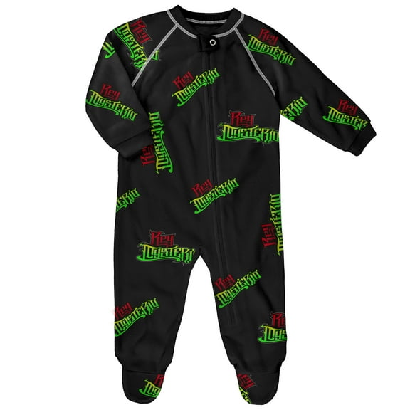 Infant Black Rey Mysterio  Raglan Full-Zip Sleeper