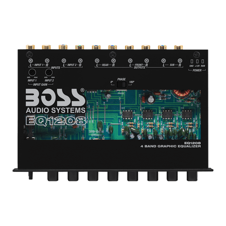 4 Band Pre-Amp Half-DIN Car Equalizer, Subwoofer Output, Dual Color Illumination
