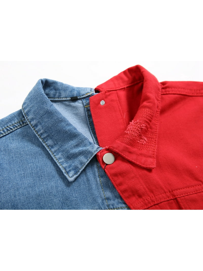 LZLER Jean Jackets for Men Ripped Color Block Denim Jacket