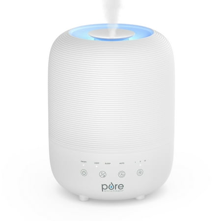 Pure Enrichment HUME Sense Top Fill Humidifier – Large 3L Tank, Auto Mode Humidity Sensor, 3 Mist Settings, Optional Night Light, Optional Aromatherapy, Sleep Mode & Auto Shut-Off