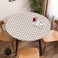 thumbnail image 5 of Brown Geometric Waves Elastic Fitted Round Table Cover Abstract Stripes Waterproof Outdoor Tablecloth for Holiday Party, Picnic, Patio & Dining Fits Tables Up to 36"-44", 5 of 8