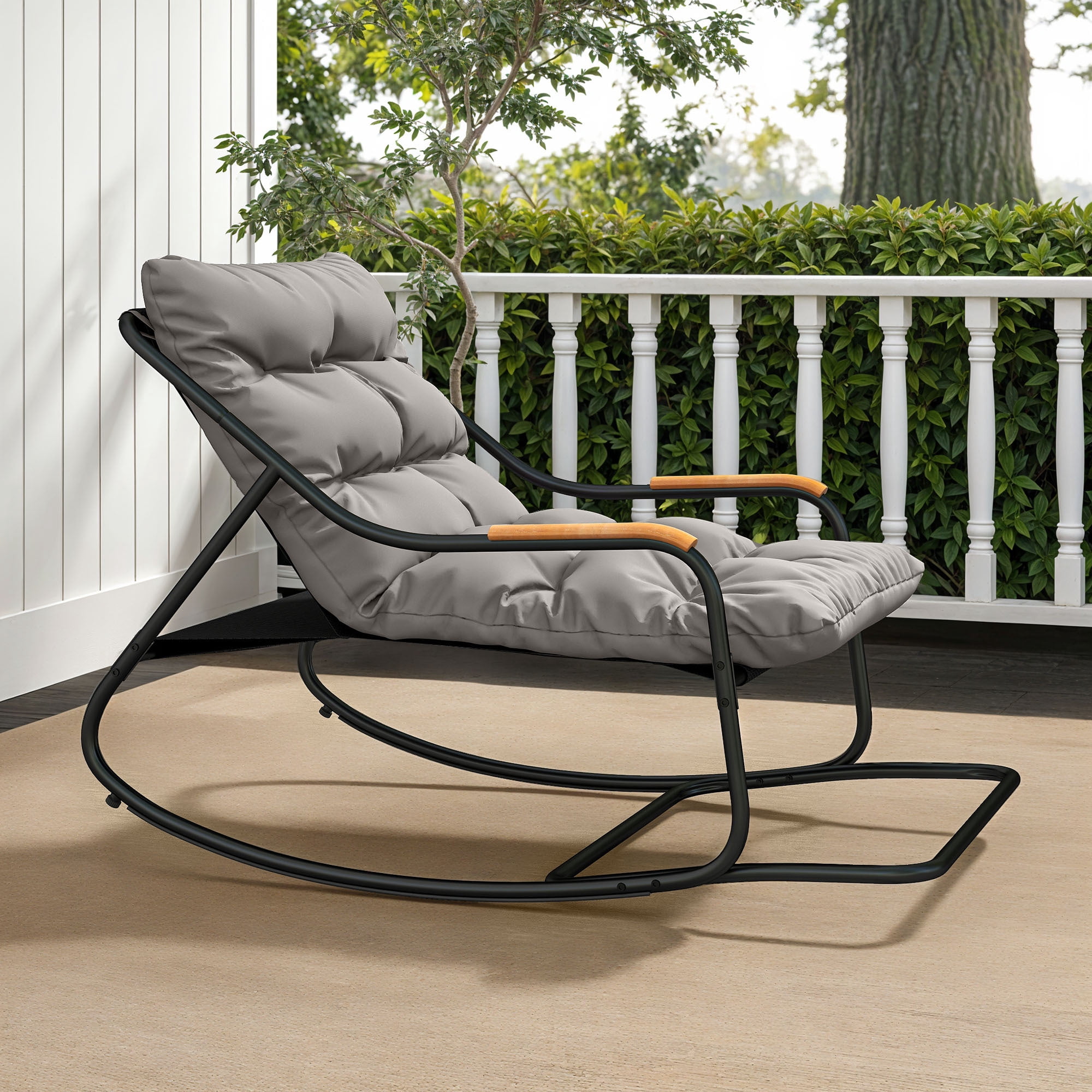 Uforic Oversized Outdoor Rocking Chair, All-Weather Patio Lounge Rocker with Removable Cushion, Suitable for Porch, Lawn, Garden and Backyard, Black