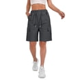 thumbnail image 2 of HKYNLAG Women's Bermuda Long Shorts with Pockets Elastic Waisted Knee Length Shorts for Women Walking Athletic Lounge Dark Gray L, 2 of 6