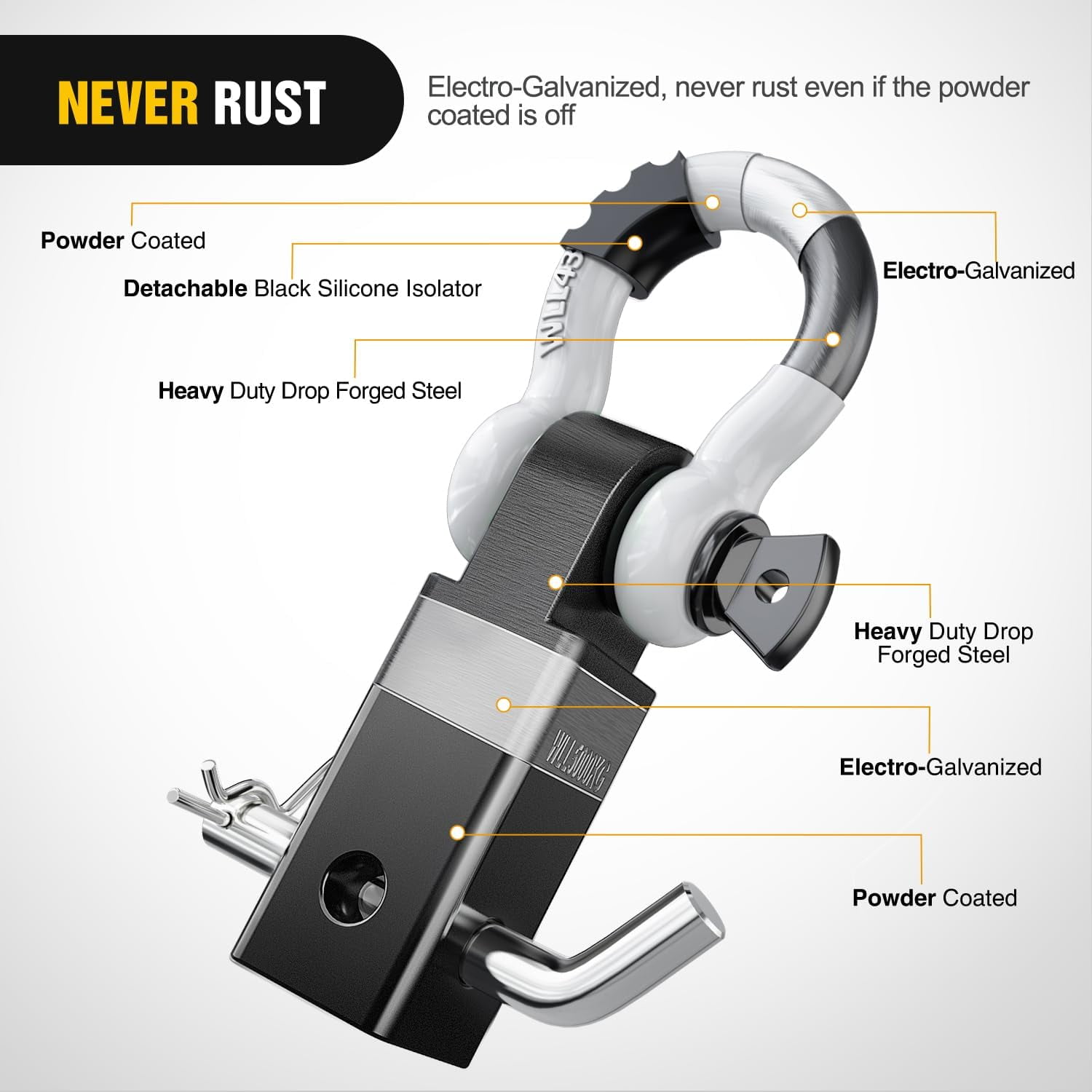 Nilight Shackle Hitch Receiver 2inch 45000 LBs Breaking Strength 3/4" D Ring Shackle w/Trailer Hitch Pin Heavy Duty Solid Recovery Towing Kit for Trucks Jeeps Off-Road