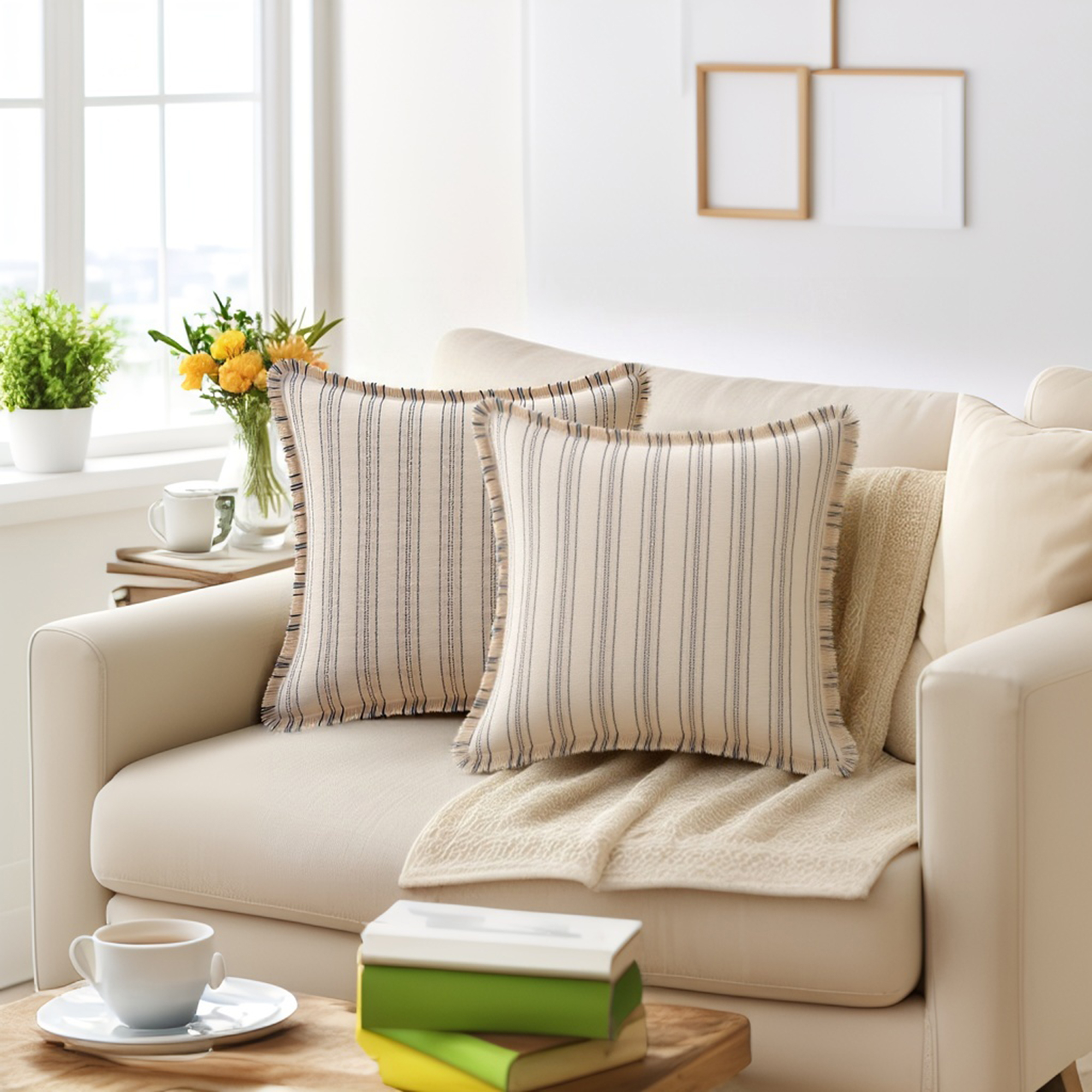 Unique Bargains Pack of 2 Striped Throw Pillow Covers with Tassel Edge Grey