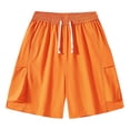 thumbnail image 2 of Men's Woven Cargo Shorts, Elastic Drawstring Waist Shorts with Side Cargo Large Pockets and Casual Fit Outdoor Hiking Everyday Wear Orange M, 2 of 9