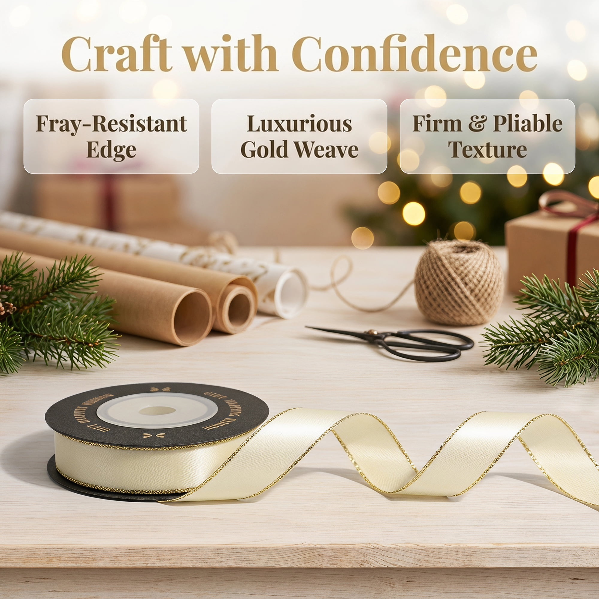 Unique Bargains Elegant Fabric Ribbon for Gift Wrapping and Crafting Projects White