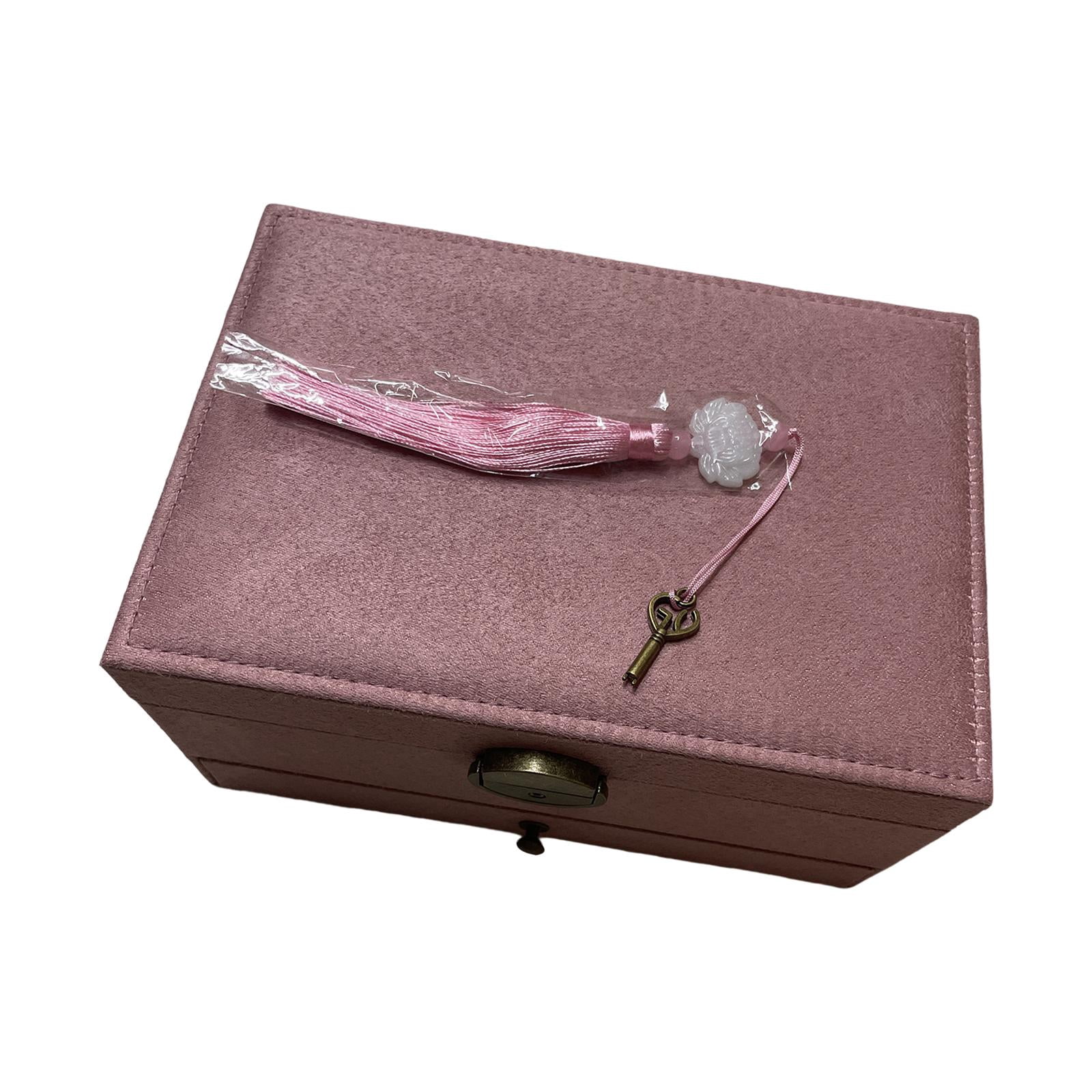 FVDPWYE Jewelry Box Storage Case Gift Earrings Holder Suede with Tassel Lock Organizer Pink